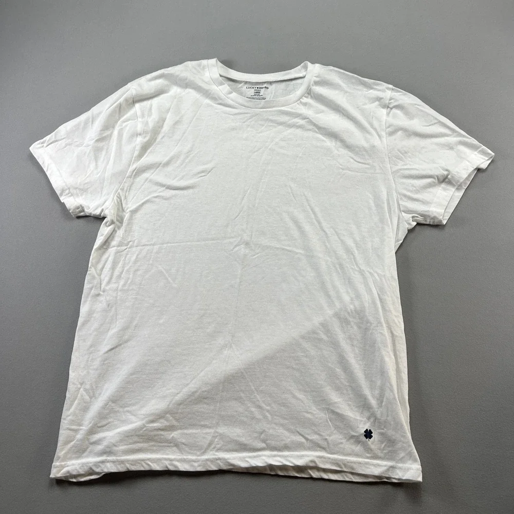Lucky Brand Underwear T Shirt Mens Large White Cotton Logo Crew Neck Lot Of 2